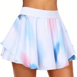 Pleated Tennis Skort Built‑In Shorts Pockets Gym Wash Print Multi Extra Large XL